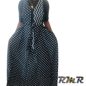 Robe longue : Robe salopette ouverte en wax de couleur multi couleur noir et blanc