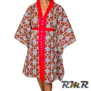 Robe boubou courte  en Pagne ( Wax) rouge - S/M/L