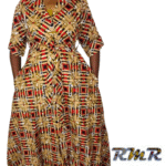Robe Chemise en Pagne ( Wax) jaune et rouge- M / L
