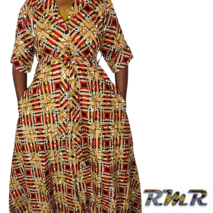 Robe Chemise en Pagne ( Wax)  jaune et rouge- M / L