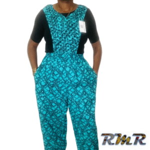 Combinaison damier en Pagne ( Wax) turquoise - S à XL