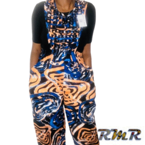 Combinaison damier en Pagne ( Wax) Bleu et orange - S à XL