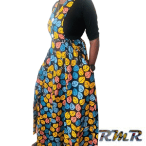 Robe longue : Robe salopette en wax de couleur jaune et bleu