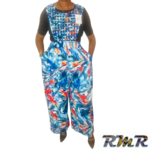 Combinaison damier en Pagne ( Wax) Bleu et rouge - S à XL