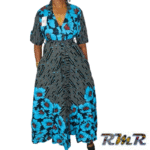 Robe Chemise en Pagne ( Wax) Bleu et noir - M / L