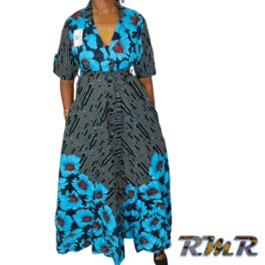 Robe Chemise en Pagne ( Wax)  Bleu et noir - M / L