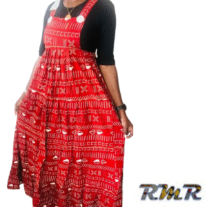 Robe longue : Robe salopette en wax de couleur rouge bordeaux