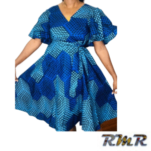 Robe courte évasée en Pagne ( Wax) Bleu - S/M/L