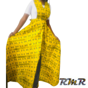 Robe longue : Robe salopette ouverte en wax de couleur multi couleur jaune